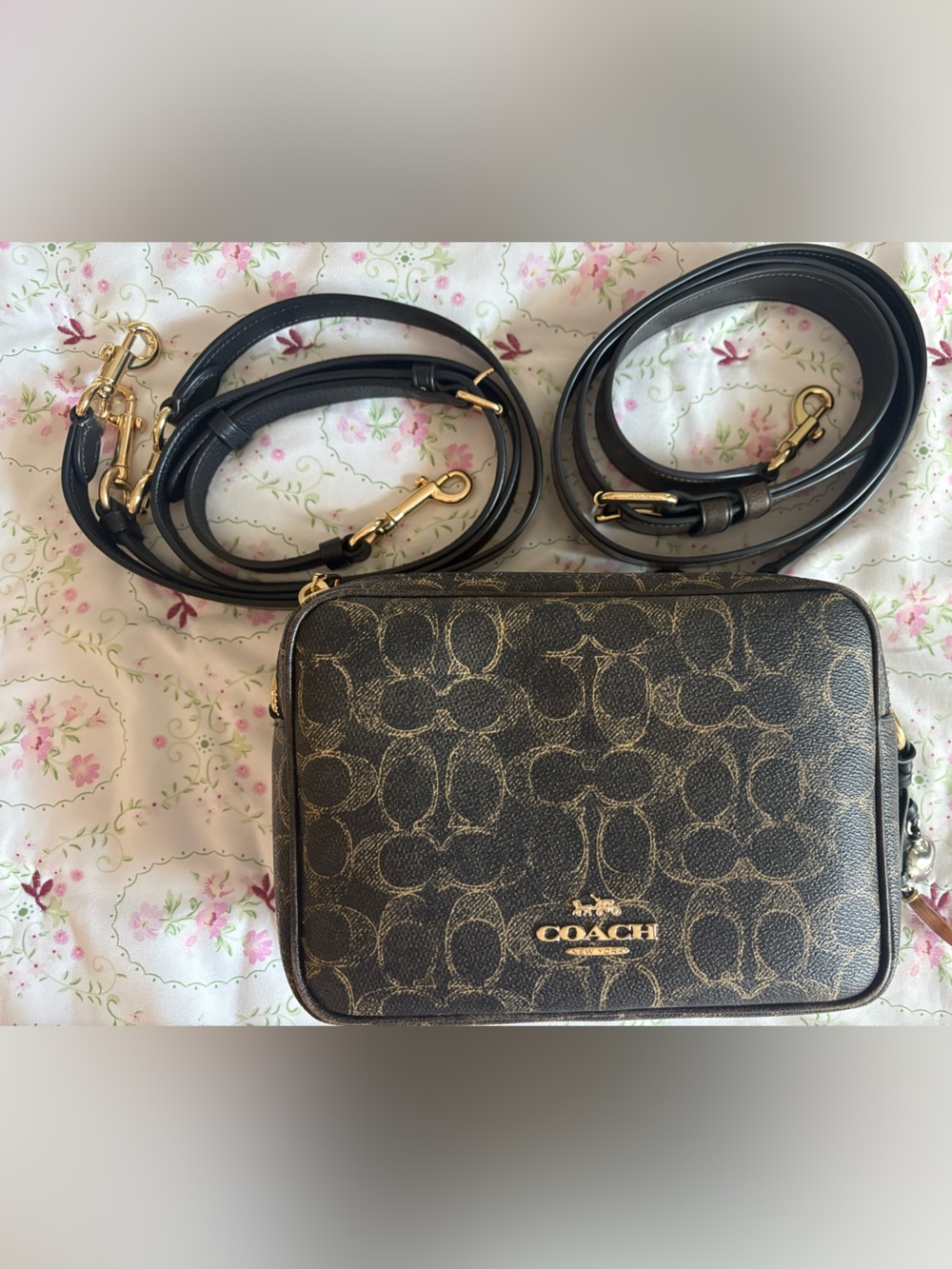 Coach Mini Carey in Brown Loved Signature Canvas - Crossbody with Gold Hardware